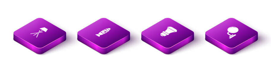 Set Isometric Floor lamp, , LED light bulb and Wall sconce icon. Vector