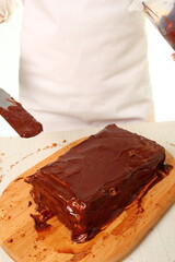 Making Chocolate Hazelnut Meringue Cake