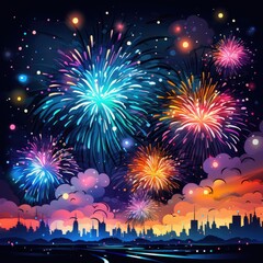 Fototapeta na wymiar Dazzling fireworks burst in the night sky