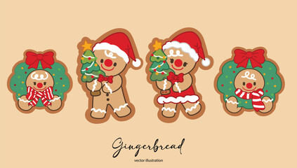 Gingerbread Cookies Set Vector Illustration 