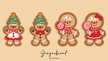 Gingerbread Cookies Set Vector Illustration 