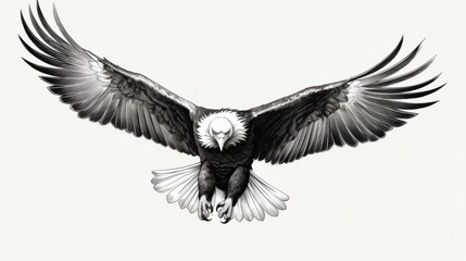 A black and white drawing of an majestic eagle
