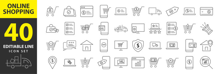 Online shopping icons Pixel perfect. Card, buy, computer, Purchasing, store, online,  ....