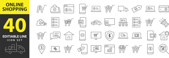 Online shopping icons Pixel perfect. Card, buy, computer, Purchasing, store, online,  ....