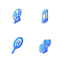 Set Isometric line Burrito, Mexican wrestler, Gong and Cactus icon. Vector