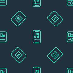 Set line Music player, Stop media button and equalizer on seamless pattern. Vector