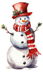 PNG Snow man Vintage style Watercolor illustration