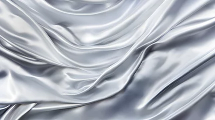 Poster Silver satin background with smooth folds. Satin silk fabric background. Rippling scarf texture. Luxury shiny wallpaper in silver © MR. Motu