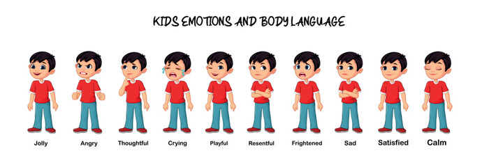 Kids emotions and Body Language  - obrazy, fototapety, plakaty