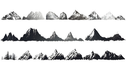 set of vector silhouettes of the mountains on white background 