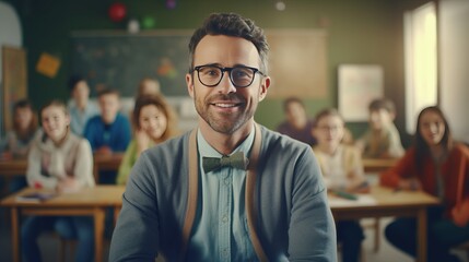 Obraz premium A stylish man with glasses and a bow tie
