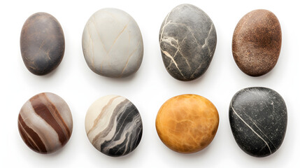 Fototapeta na wymiar Colorful Sea stones collection isolated on a white background, Sea Rocks, pebbles
