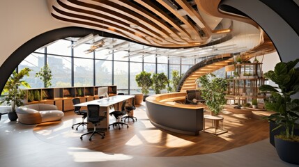 A contemporary office with unique architectural features