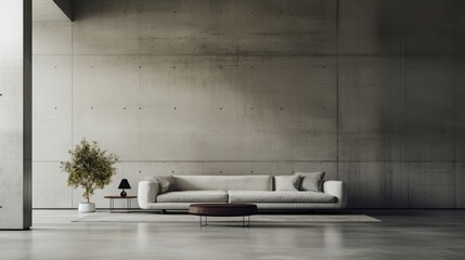 A minimalist interior design in a serene brutalist space