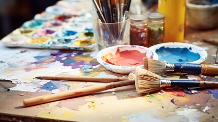 Obraz na płótnie Canvas Close-up of an artist's tools and materials