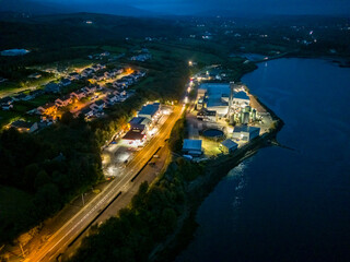 Fototapeta na wymiar Aerial night view of Killybegs, the most important fishing harbour town in Ireland, County Donegal