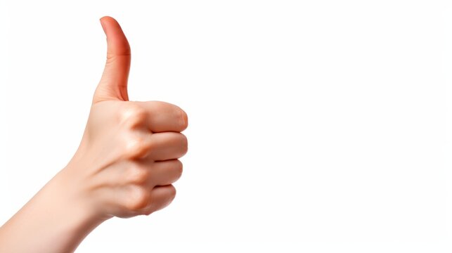 Photo of a hand giving a thumbs up sign on a white background