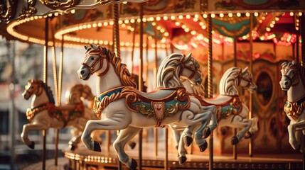 A festive Oktoberfest carousel with ornate horses - obrazy, fototapety, plakaty