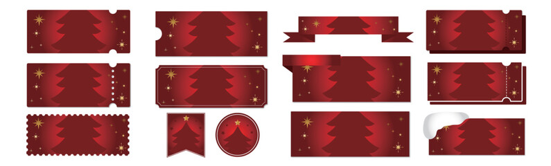 クリスマスセールに使える赤いツリーのシルエットのクーポンベクターデザインセット2