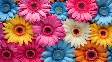 A group of vibrant gerbera daisies, each with its bold and cheerful color, gathered together to create a lively and cheerful composition