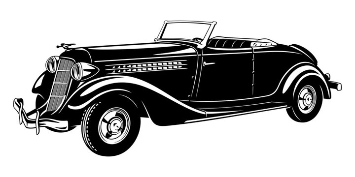 Classic Vintage Car Cabriolet. Vector silhouette isolated on white.