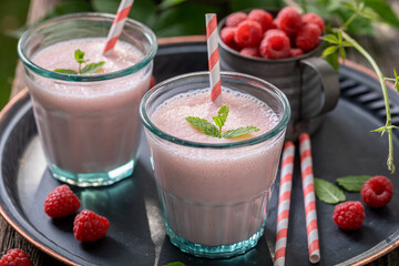 Homemade cocktail prepared from local fruits and milk.
