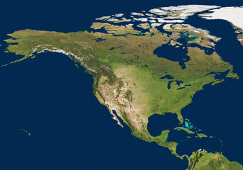 3D illustration of a highly detailed map of North America. Elements of this image furnished by NASA. - obrazy, fototapety, plakaty