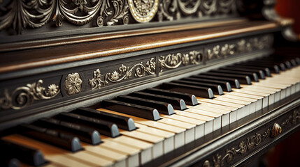 Fototapeta na wymiar Classical sound art musical keyboard keys piano black old instrument