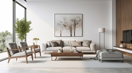A modern, minimalist living room with sleek furniture