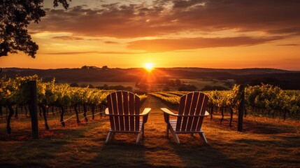 Fototapeta na wymiar A peaceful vineyard at sunset for a romantic wine-themed call