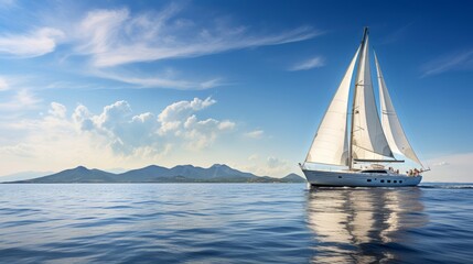 Fototapeta premium A sleek, luxury yacht sailing on a calm sea