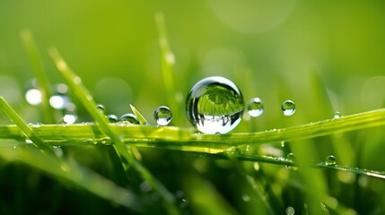 Hyperzoom macro of a droplet on a blade of grass