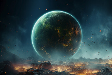 earth planet in space in starry sky