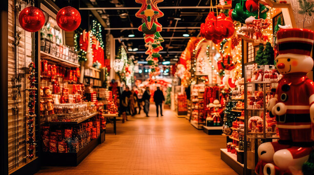 Illustration of a Christmas shopping extravaganza with a variety of holiday-themed items. Generative AI