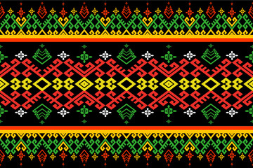 Traditional ethnic fabric pattern, seamless pattern design for textiles, rugs, wallpaper, clothing, sarong, scarf, batik, wrap, embroidery, print, background, vector illustration. thai fabric