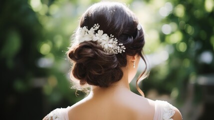 Bride's elegant updo and hairpiece