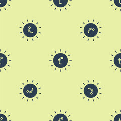 Blue Sun icon isolated seamless pattern on yellow background. Summer symbol. Good sunny day. Vector