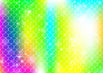 Princess mermaid background with kawaii rainbow scales pattern.