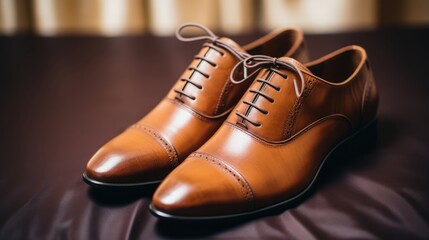 Close-up of a groom's stylish leather shoes