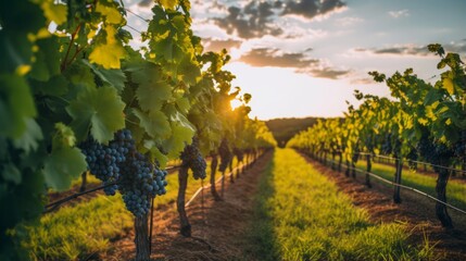 Vineyard wedding with rows of grapevines