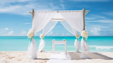 Fototapeta na wymiar Tropical beach wedding with turquoise waters