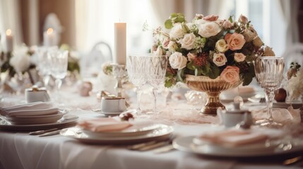 Wedding reception table with elegant settings