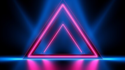 3d render, abstract minimal background, pink blue neon light triangular frame