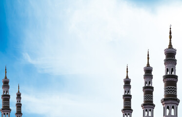 Fototapeta na wymiar Mosqur Dome on Blue Sky Background,Ramadan Arab Architecture Islamic Arabic Religion Muslim Islam Holy,Traditional Arabial Mubarak ,New Year Muharram,Eid al-fitr,Arabic Eid Al-adha Kareem Allah.