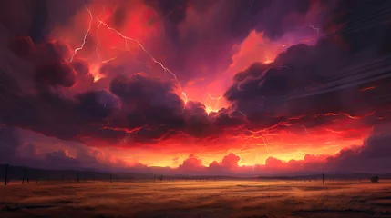 Fotobehang Fantasy landscape with thunderclouds and lightning © Lohan