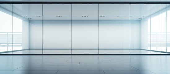 Office room with transparent walls and doors but without occupants With copyspace for text