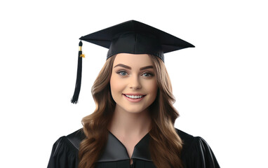 Smiling Cute Young Women in Wearing a Graduation Cap Isolated on Transparent Background PNG.
