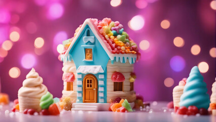 Colorful toy house made with ice cream.