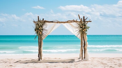 Tropical beach wedding with a bamboo arch