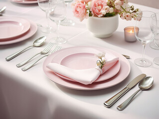 elegantly set table for the romantic dinner.